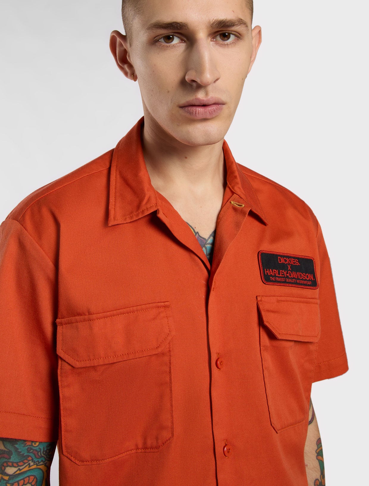 新Dickies Harley-Davidson コラボワークシャツ Harley Davidson ディッキーズ x HD イーグル クロップド ワーク
